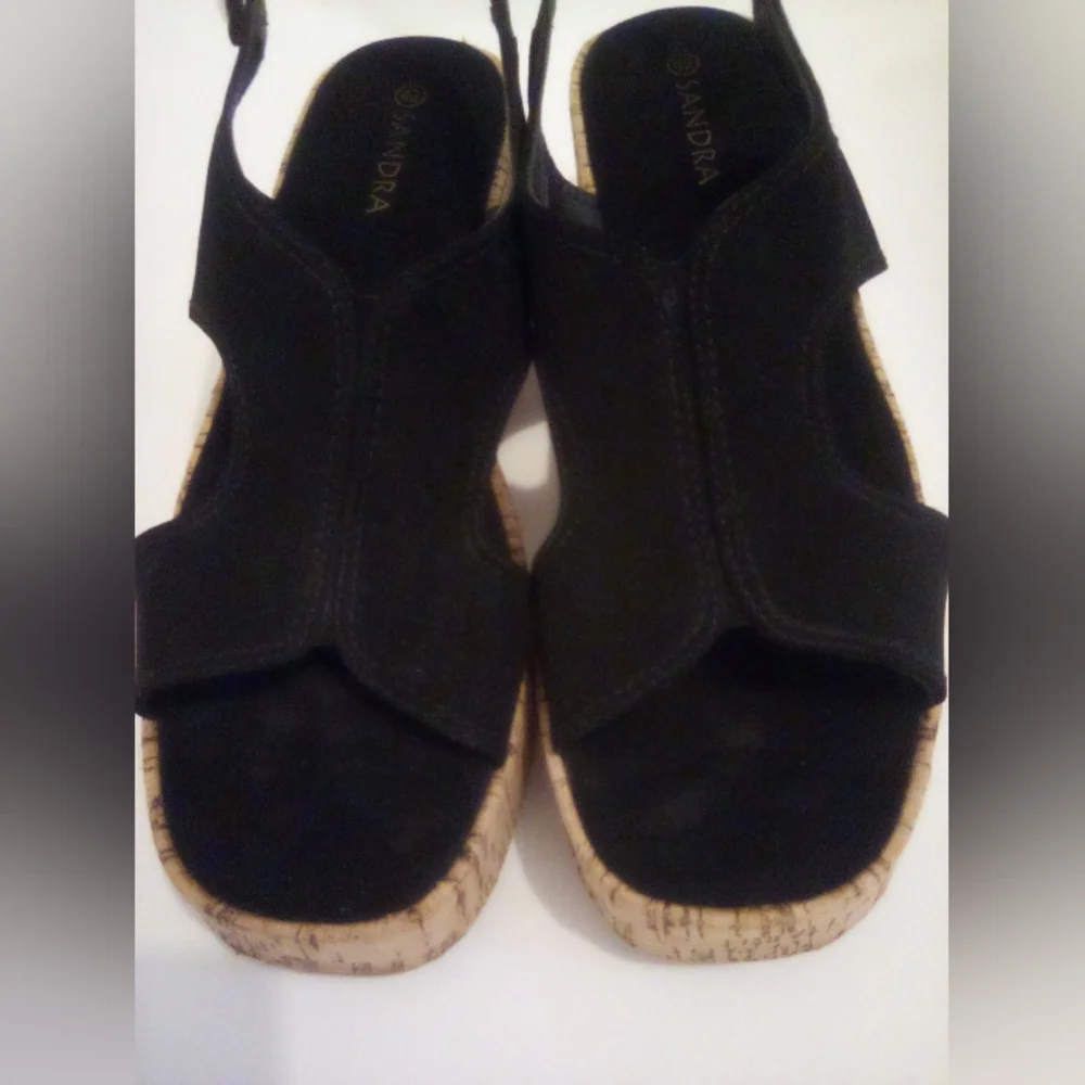 Elegant Suede Black Wedge Sandals Size 42 Casual Summer Vacation